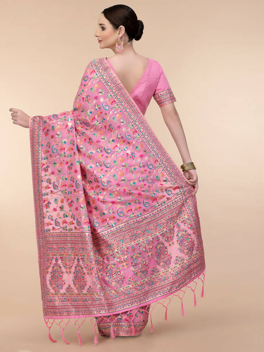 Pink Silk Blend Woven Design Saree With Unstitched Blouse Piece - Aloki