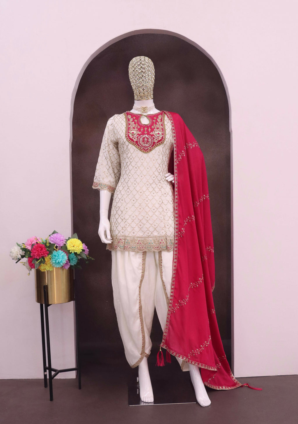 Anaita White Embroidered Silk Stitched Dhoti Suit - Distacart