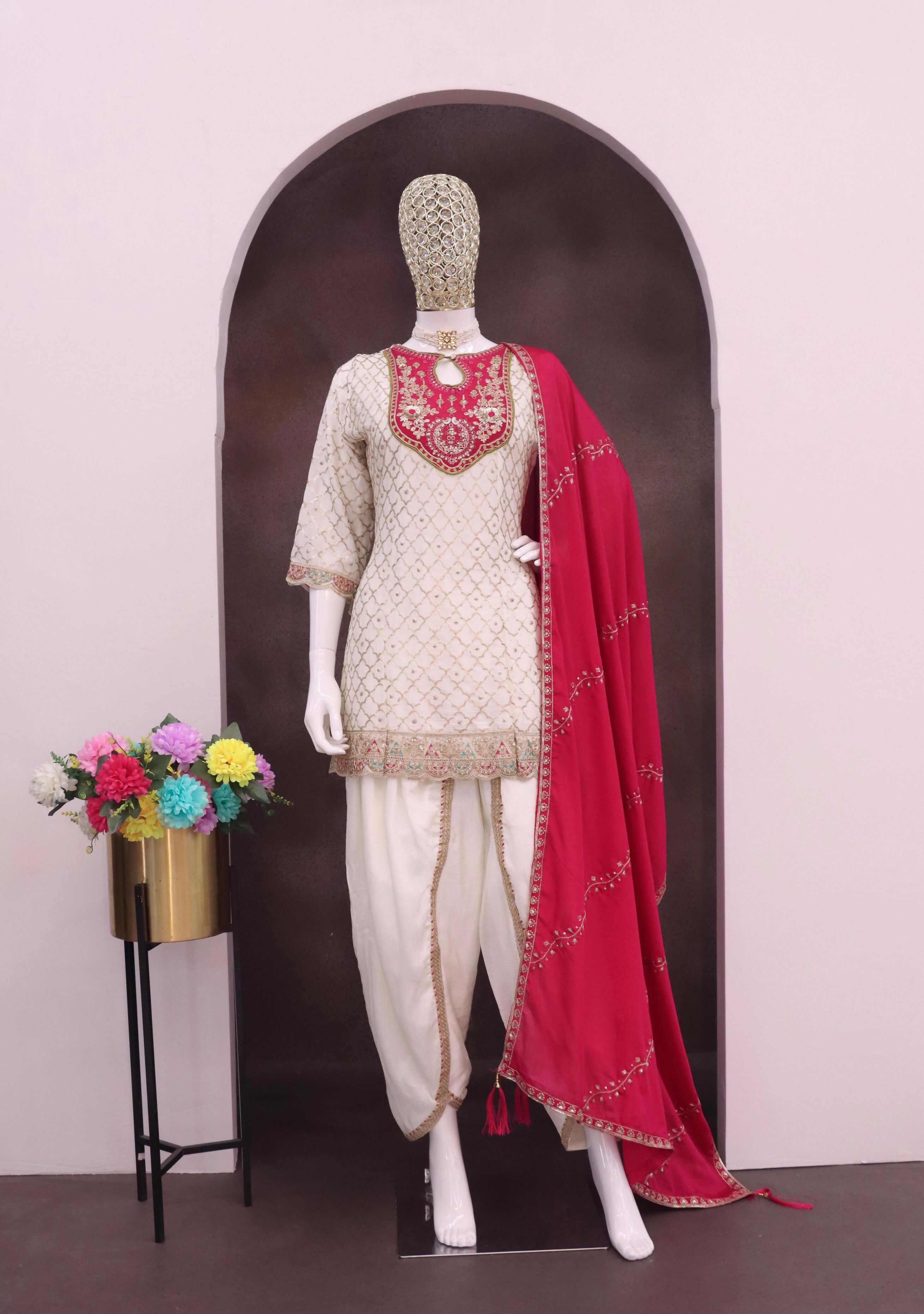 Anaita White Embroidered Silk Stitched Dhoti Suit - Distacart