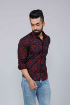 Miravan Men's Maroon Floral Printed Casual Full Sleeves Cotton Shirt