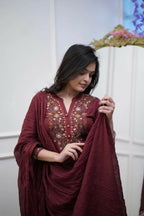 The52 Women's Beautiful Rayon Slub Fabric Thread Work Straight Kurta Pant and Dupatta Set - Distacart