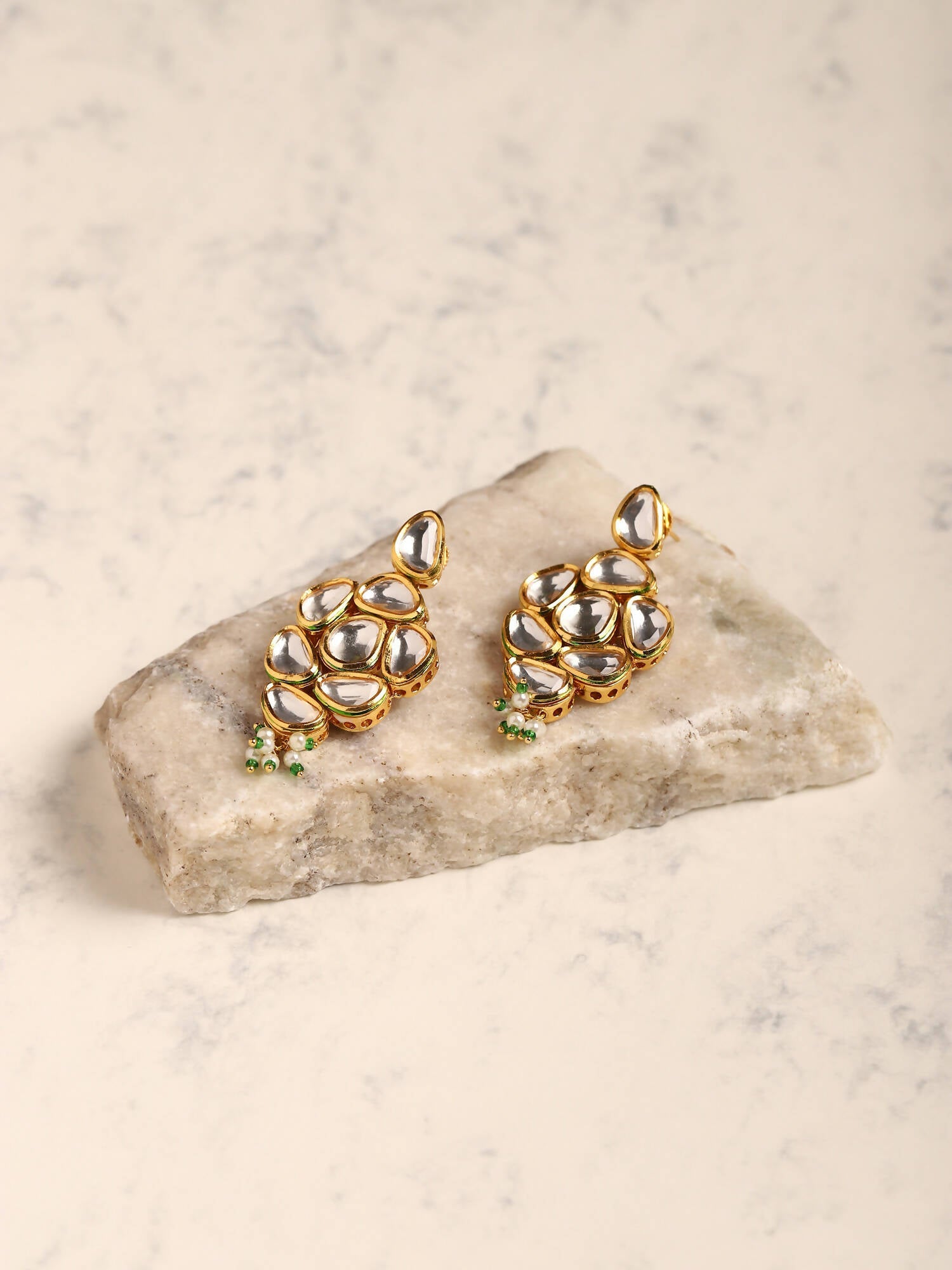 Gold Plated Kundan Studs Earrings - Ruby Raang - Distacart