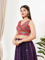 Joban Fashion Magenta Multi Brocade Padded Blouse With V Neck Sleeveless - Distacart