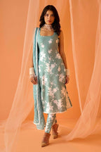 Teeya Creation Sea Green Color Designer Chinnon Silk Digital Print Kurt - Distacart