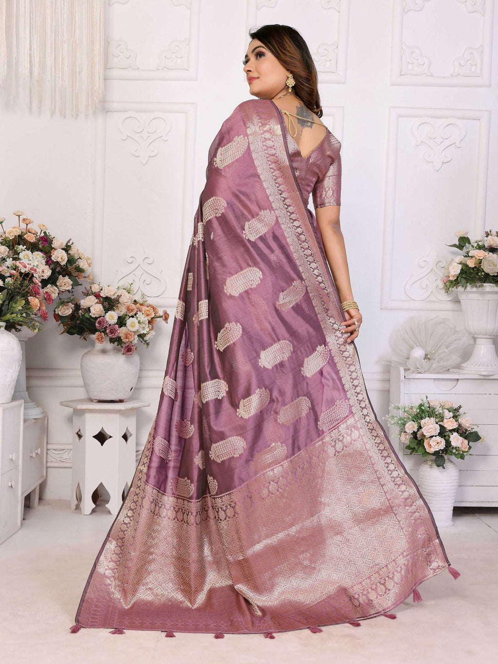 Aastha Fashion Purple Soft Organza Silk Weaving Saree - Distacart