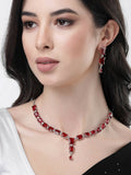 NVR Women Silver Plated & Maroon Cz Stone Handcrafted Jewellery Set
