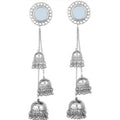 Muskan Fancy Silver Plated Mirror Tribal Long Hook Jhumki Earrings