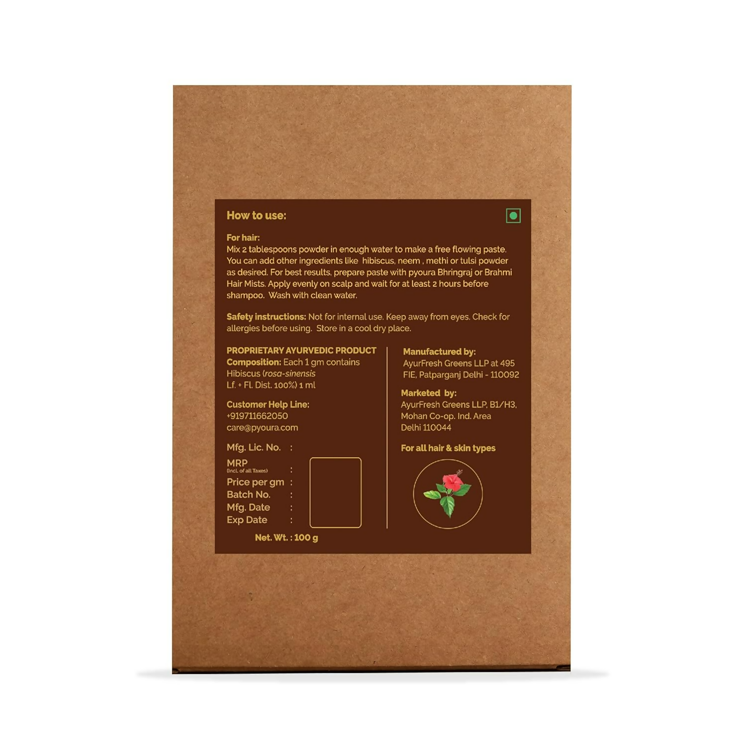 Pyoura Hibiscus Powder 100% Pure & Natural Blend Of Flowers & Leaves Hair Mask