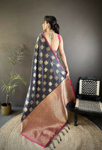 Joban Fashion Grey Elephant Motif Soft Silk Banarasi silk Saree - Distacart