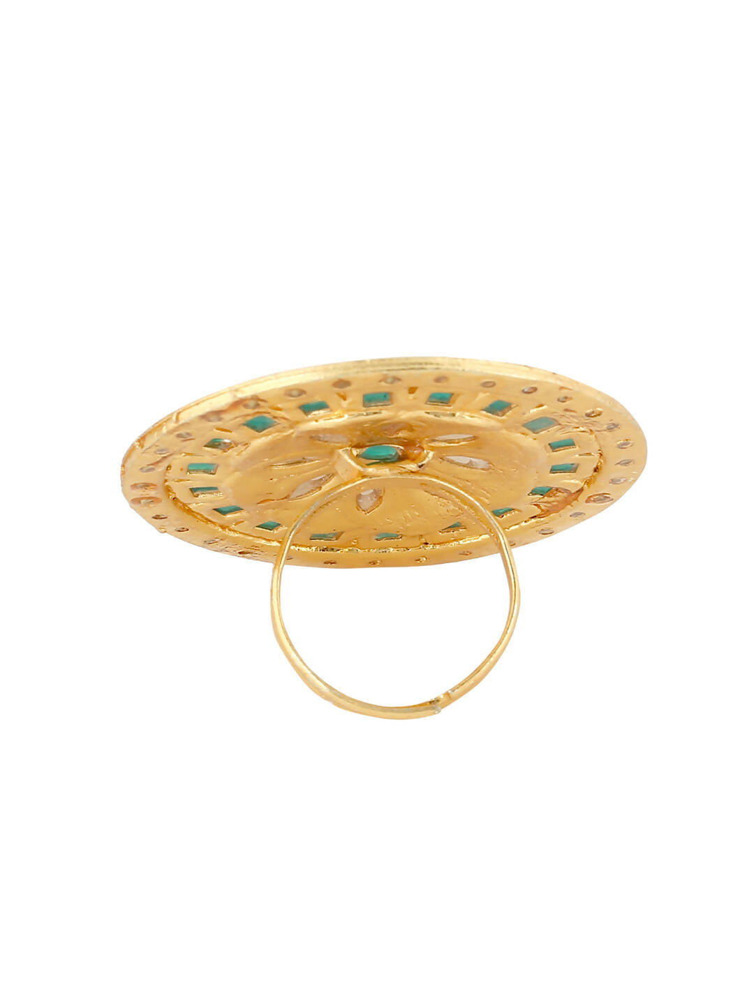 NVR Women's Traditional Kundan Meenakari Gold-Polished Ajustable Finger Ring