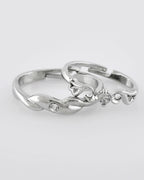 VOJ Stainless Steel Cubic Zirconia Silver Plated Adjustable Ring Set for Couple