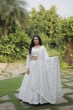 Vastranavya Faux Georgette With Sequins & Thread Embroidered Work Lehenga Choli - White