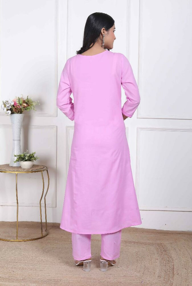 Miravan Womens Pink Lucknowi Angrakha Style Kurta With Palazzo - Distacart