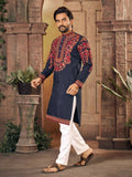 Anaita Blue Multi Thread Work Silk Straight Kurta - Distacart