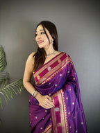 Joban Fashion Purple Banarasi Soft Silk Woven Saree - Distacart