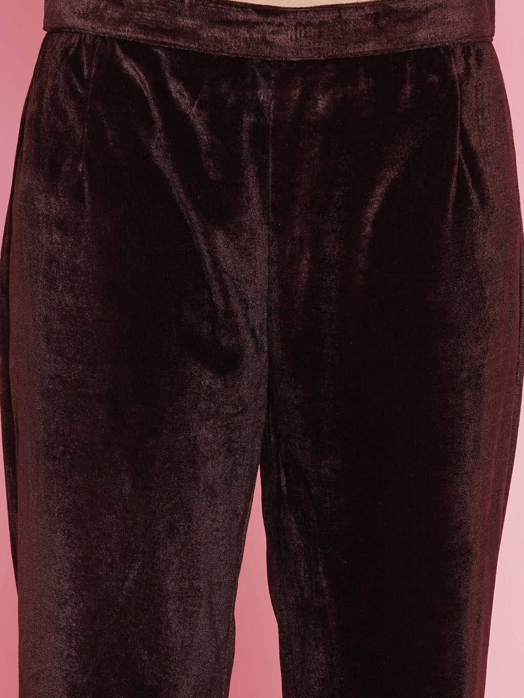 Women Republic Brown Velvet Embellished Co-Ord Set - Distacart
