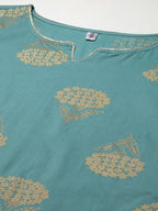 Yufta Women Blue & Off-White Printed Kurta with Palazzo & Dupatta