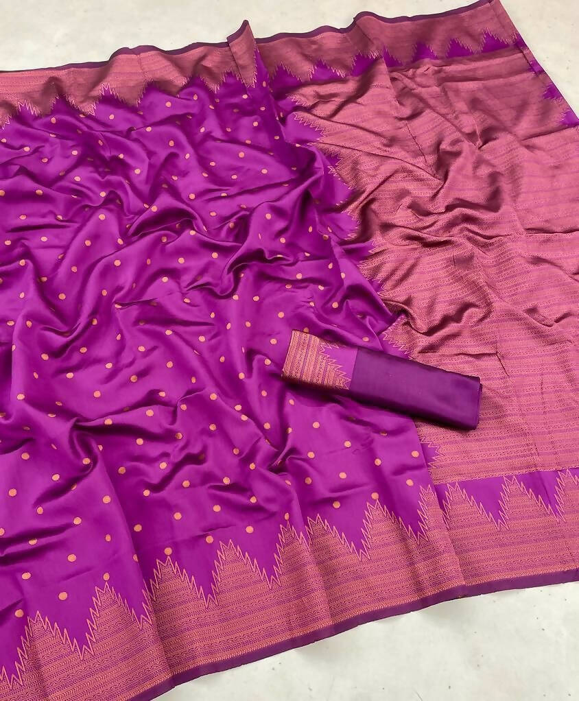DEIANA'S Beautiful Designer Golden zari Soft Lichi Silk Saree - Pink