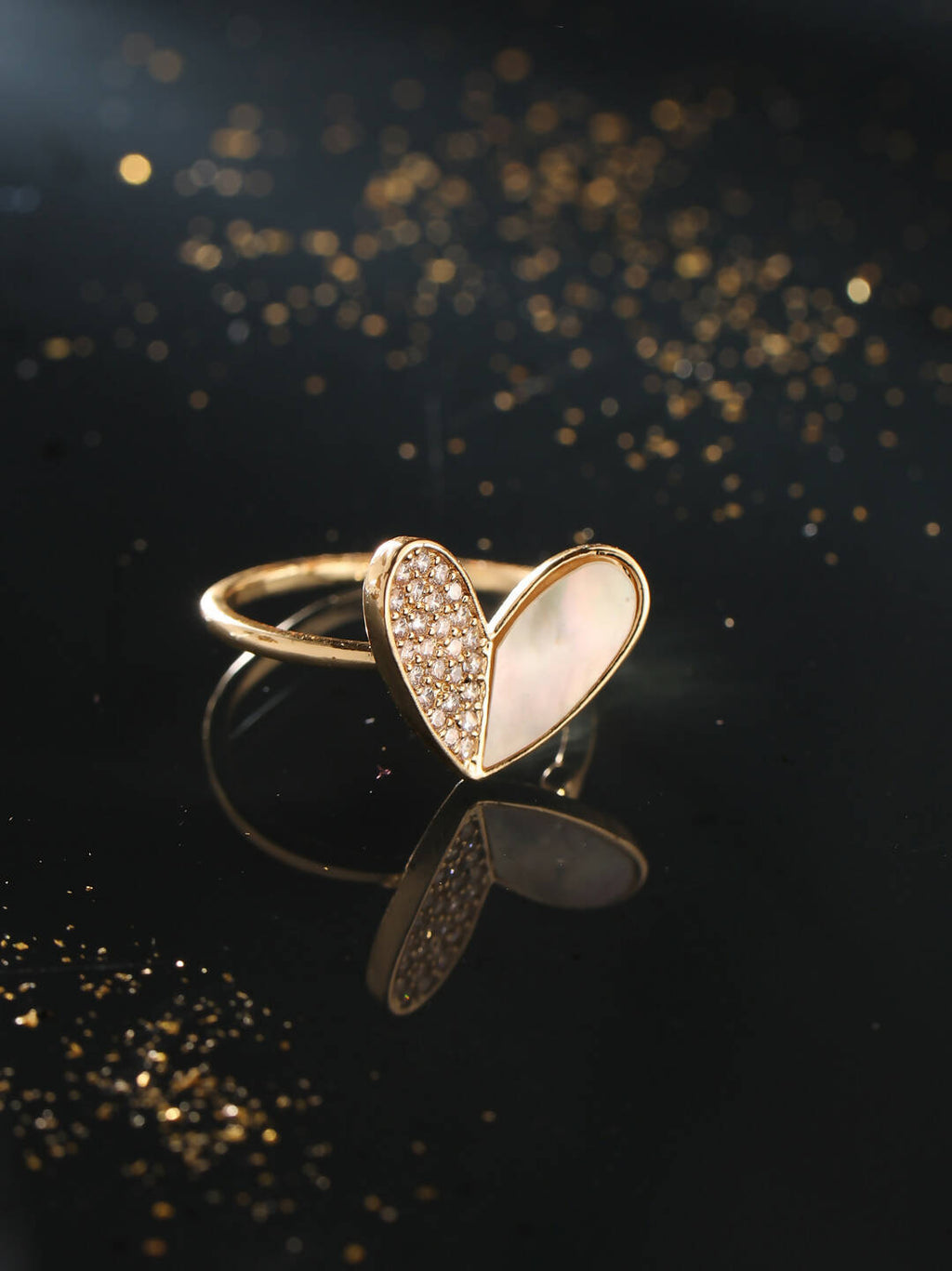 NVR Women's Gold-Polished Stylish Ring With Ad Stones