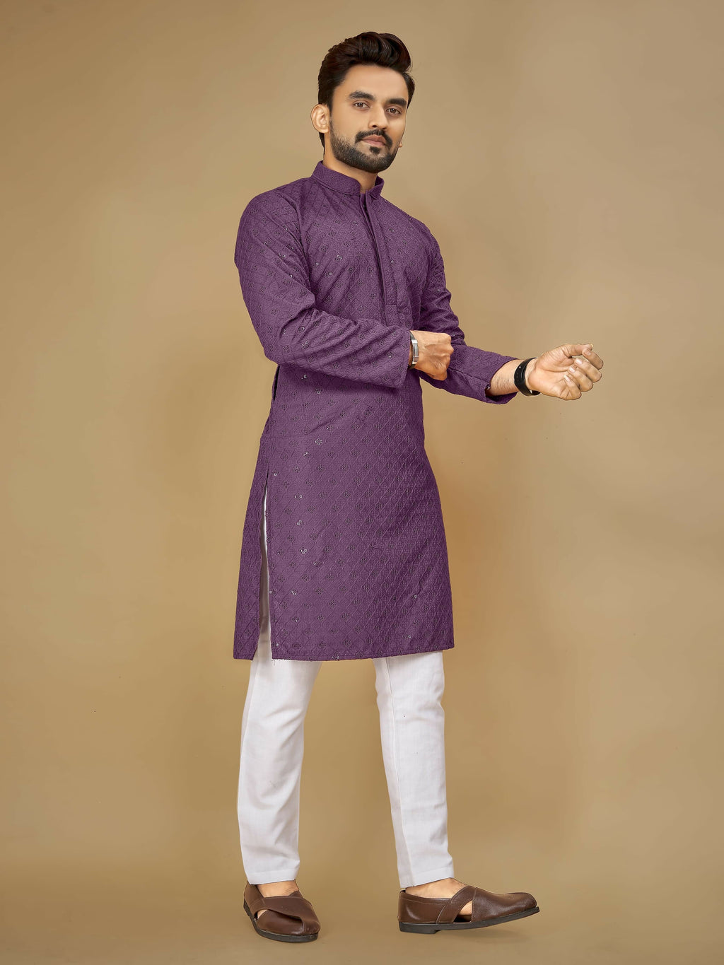 Anaita Lavender Embroidered Rayon Straight Kurta - Distacart