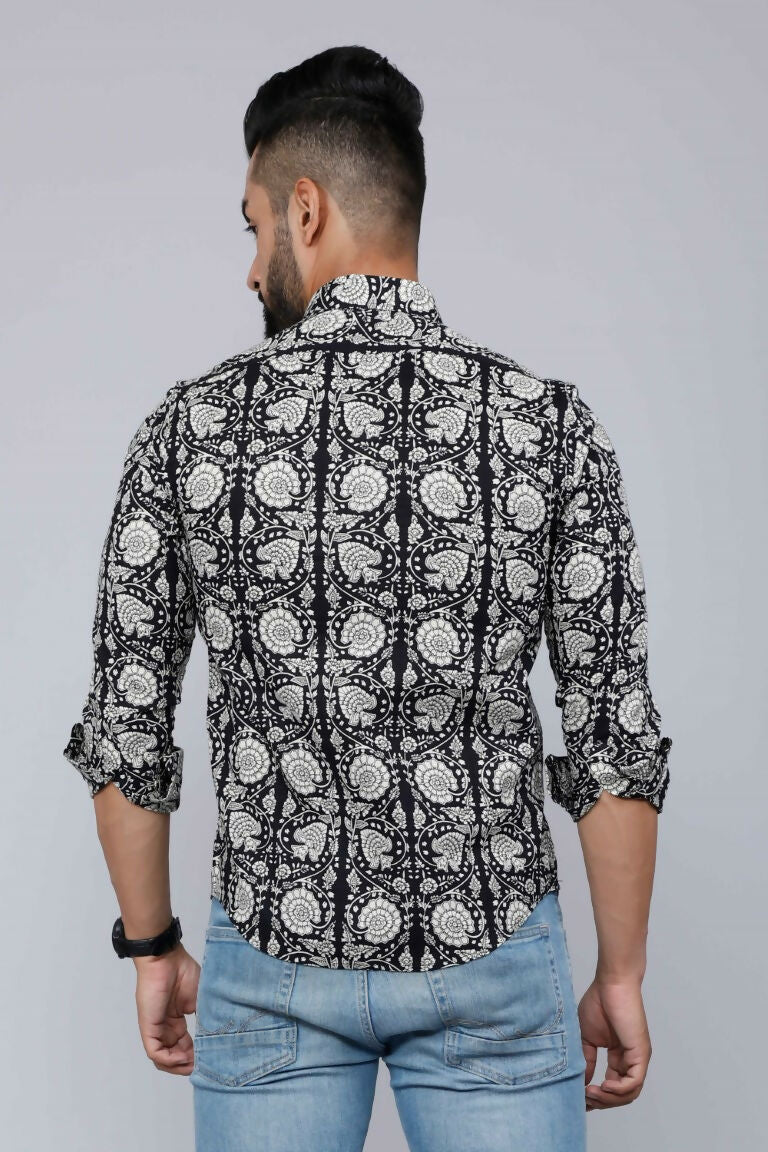 Miravan Men's Black Comfort Floral Printed Cotton Casual Shirt