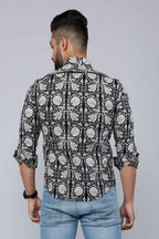 Miravan Men's Black Comfort Floral Printed Cotton Casual Shirt