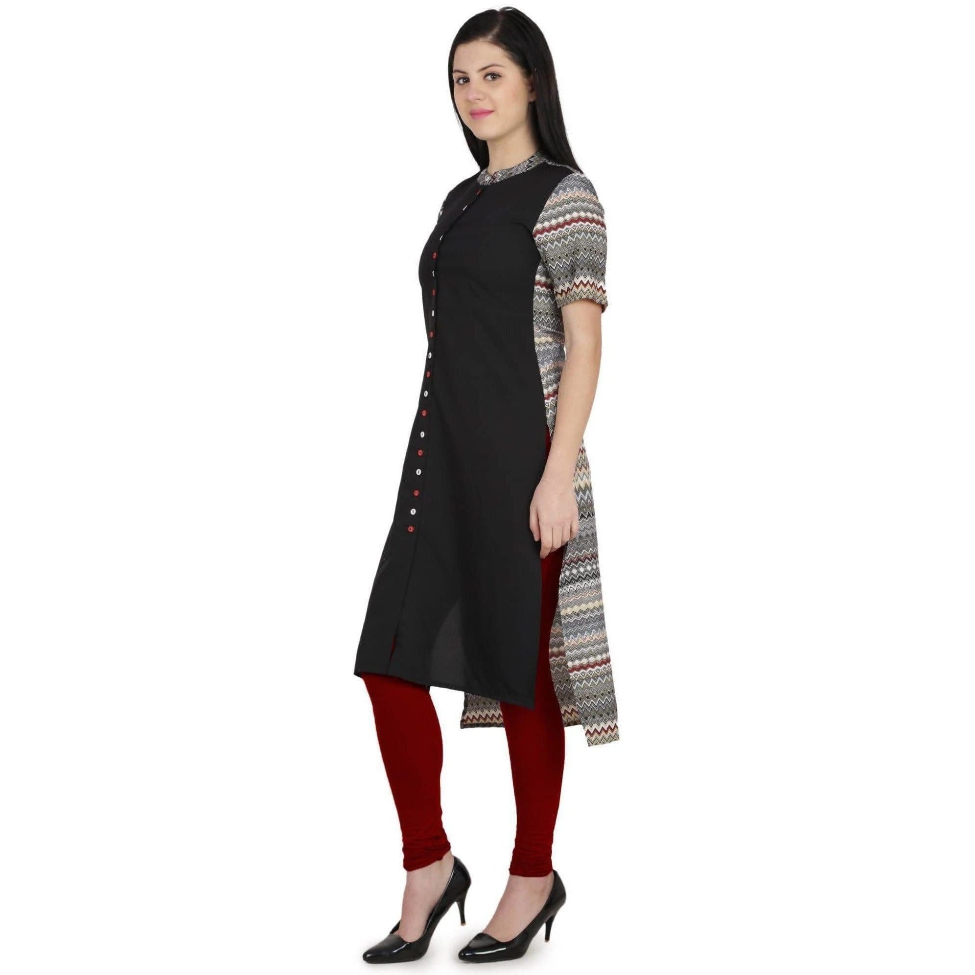 Kanoor Garments Women's Black Straight Collar Neck Kurti