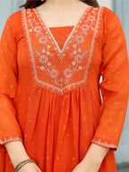 The52 Orange Women's Gorgeous Embroidered Chinon Fabric Flared Kurta Pant and Dupatta Set - Distacart