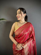 Joban Fashion Red Paisley & Floral Soft Satin Silk Banarasi Silk Saree - Distacart