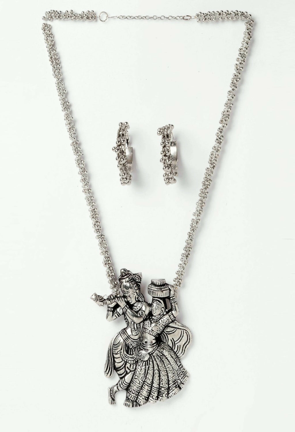 Mominos Fashion Johar Kamal Silver-Plated Brass Finish Radha Kishan Long Neckalce Combo Set For Women - Distacart