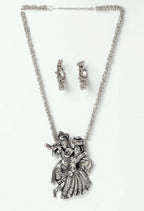 Mominos Fashion Johar Kamal Silver-Plated Brass Finish Radha Kishan Long Neckalce Combo Set For Women - Distacart
