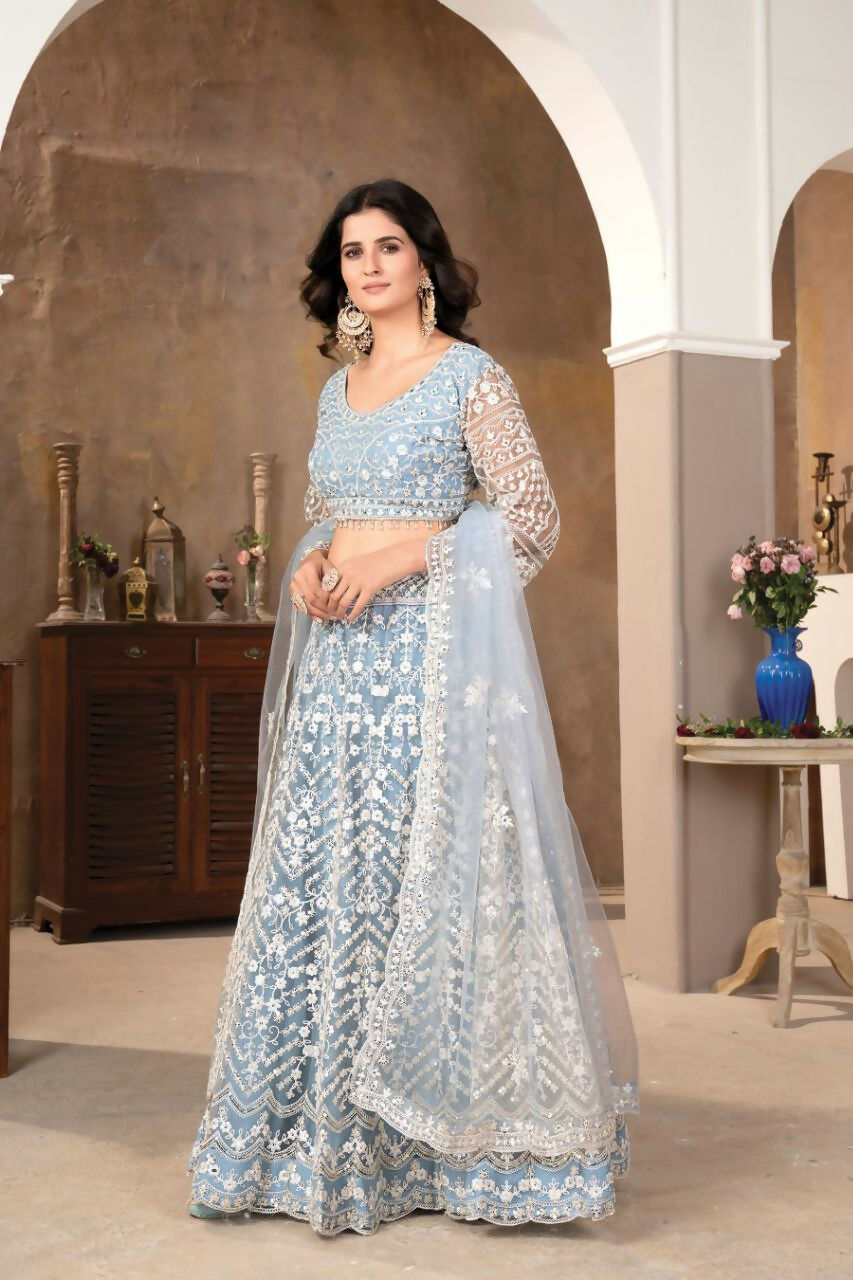 Eilara Praiseworthy Sky Blue Embroidered Lehenga Choli