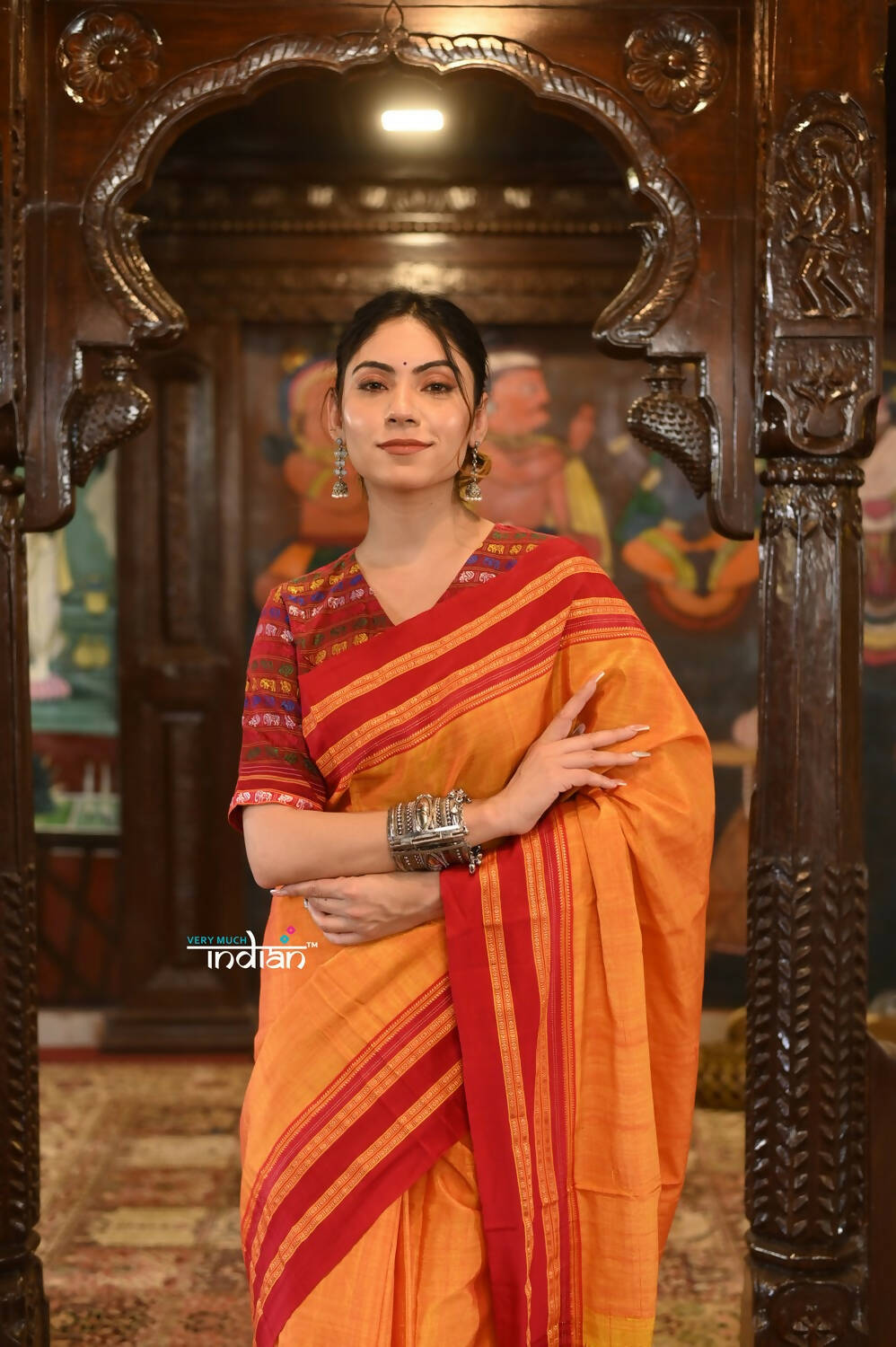 Very Much Indian Handloom Cotton Viscose Ilkal Saree Bright Mustard Yellow With Red Border - Distacart