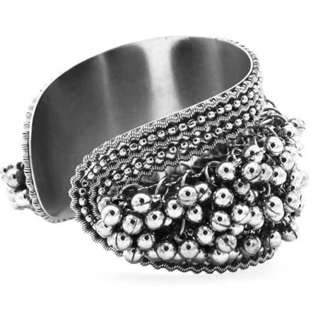 Mominos Fashion Oxidised Silver Plated Openable Bracelet With Ghungroo