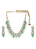 Maharani Green Stone & Kundan Neckpiece with Earrings- Ruby Raang