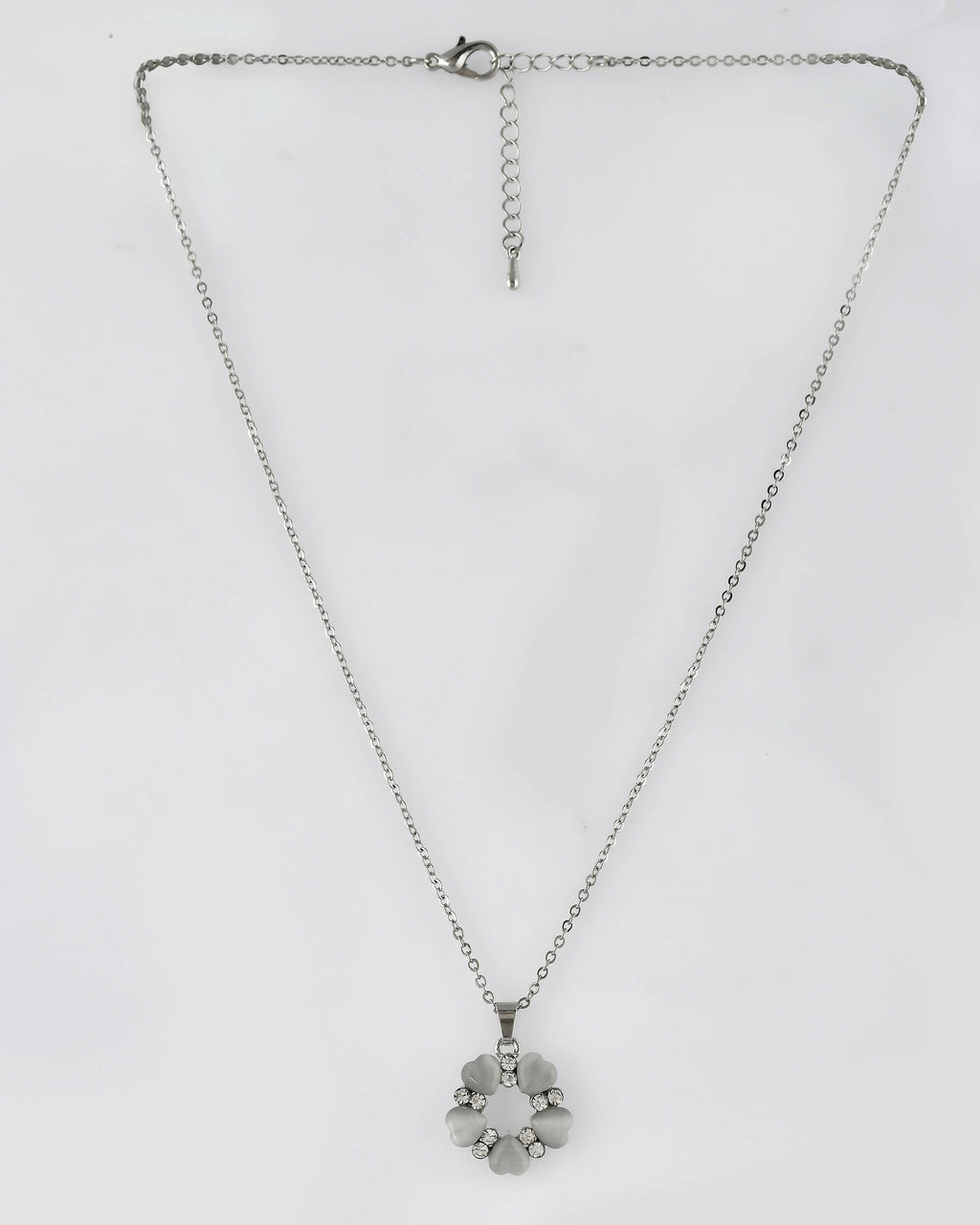 VOJ Women Beads Stainless Steel Sliver-Plated Chain with Heart-Shape Pendant
