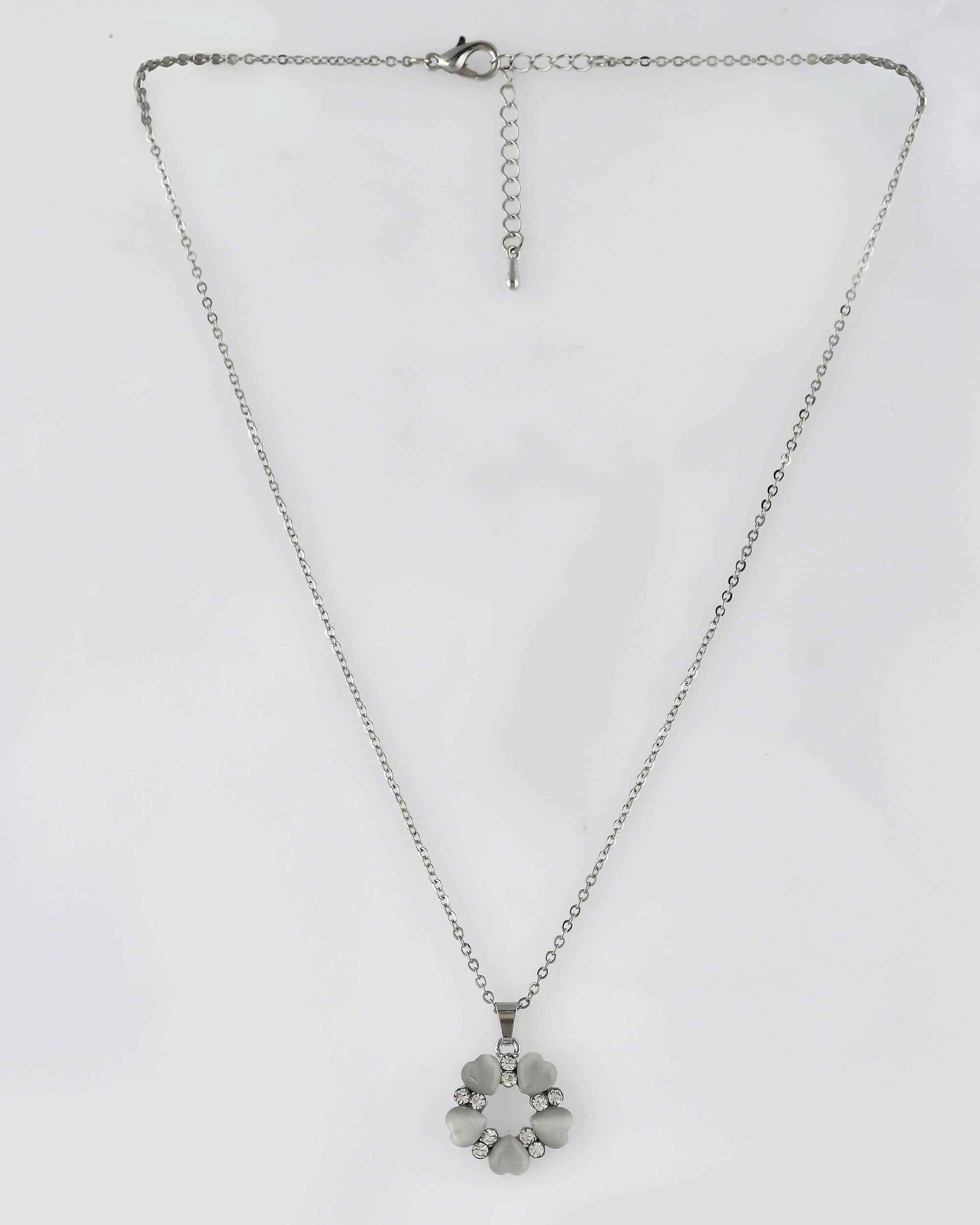 VOJ Women Beads Stainless Steel Sliver-Plated Chain with Heart-Shape Pendant