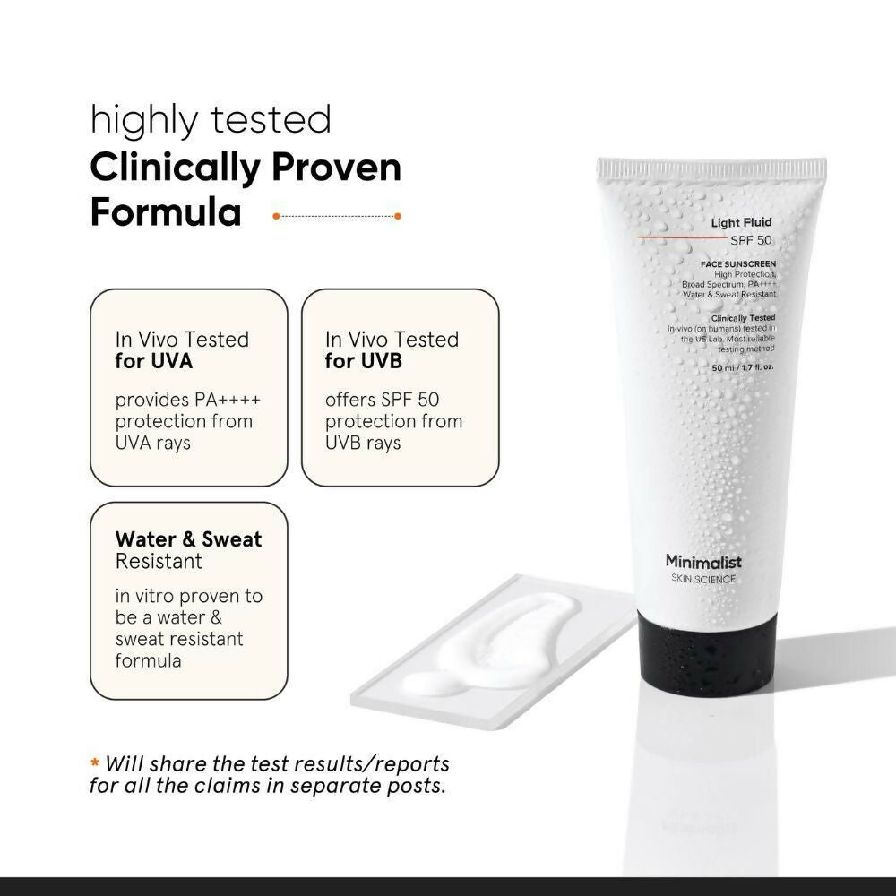 Minimalist Light Fluid Face Sunscreen with SPF 50 PA++++ - Lightweight, Water & Sweat Resistant - Distacart