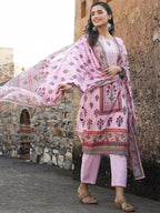 Juniper Women's Lilac Cambric Floral Placement Printed Straight Fit Kurta Sets - Distacart