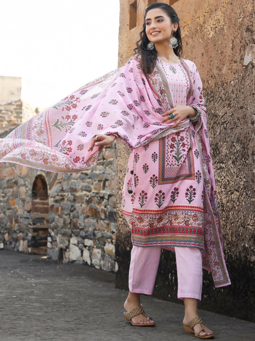 Juniper Women's Lilac Cambric Floral Placement Printed Straight Fit Kurta Sets - Distacart
