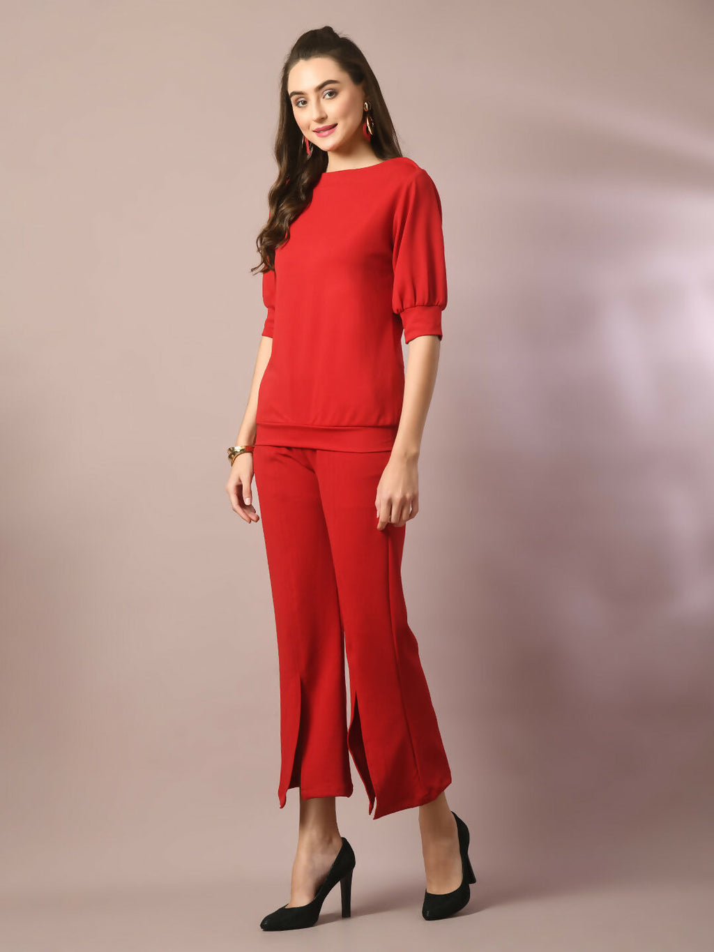 Myshka Women's Red Solid Party Parallel Trousers