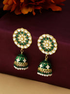 NVR Women Gold Plated Green Dome Shaped Meenkari Jhumkas Earrings - Distacart