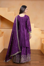 Joban Fashion Purple Silk Embroidered Sharara Set - Distacart