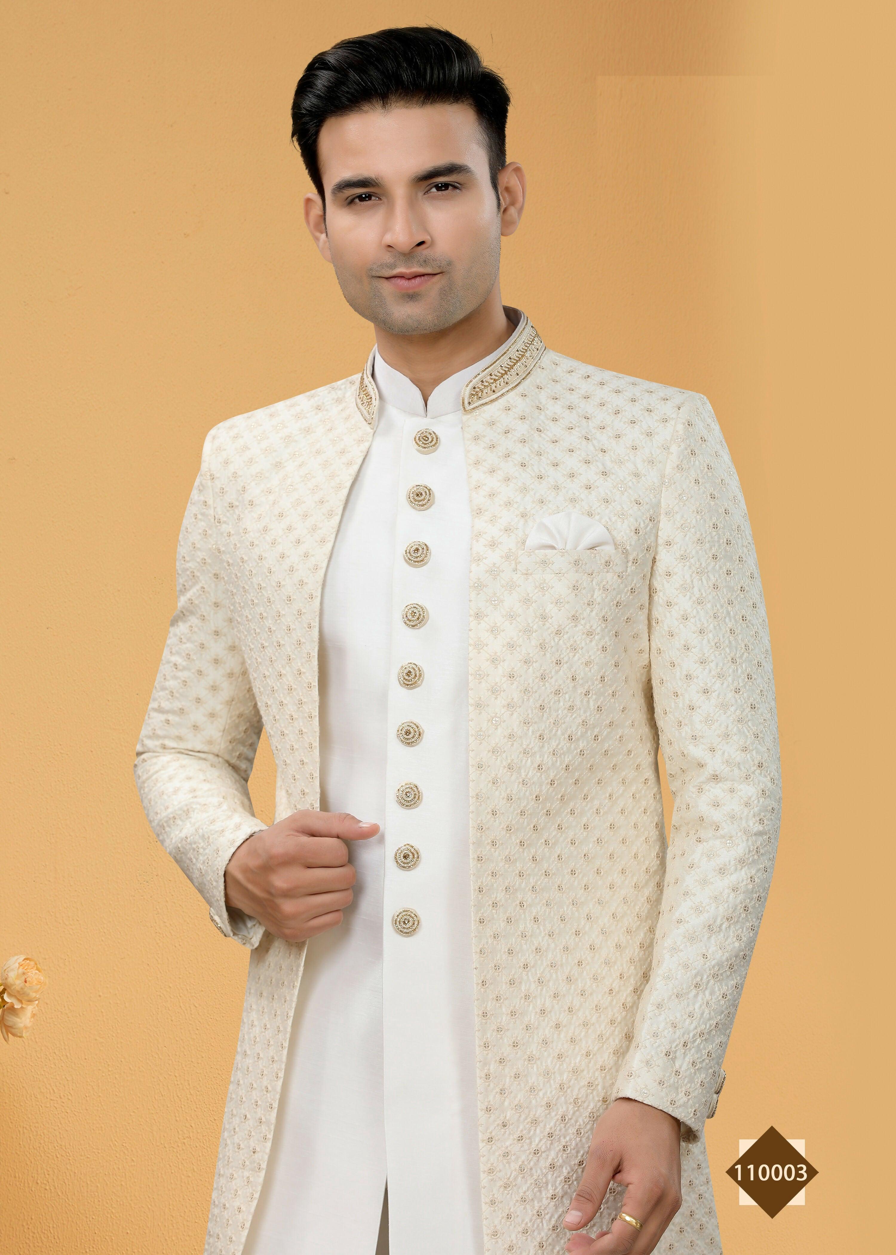 Joban Fashion Men's White Art Silk Plain Kurta Pyjama set