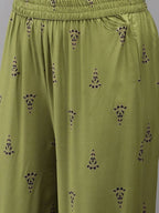 Yufta Women Blue and Green Embroidered Kurta with Trouser and Dupatta Set
