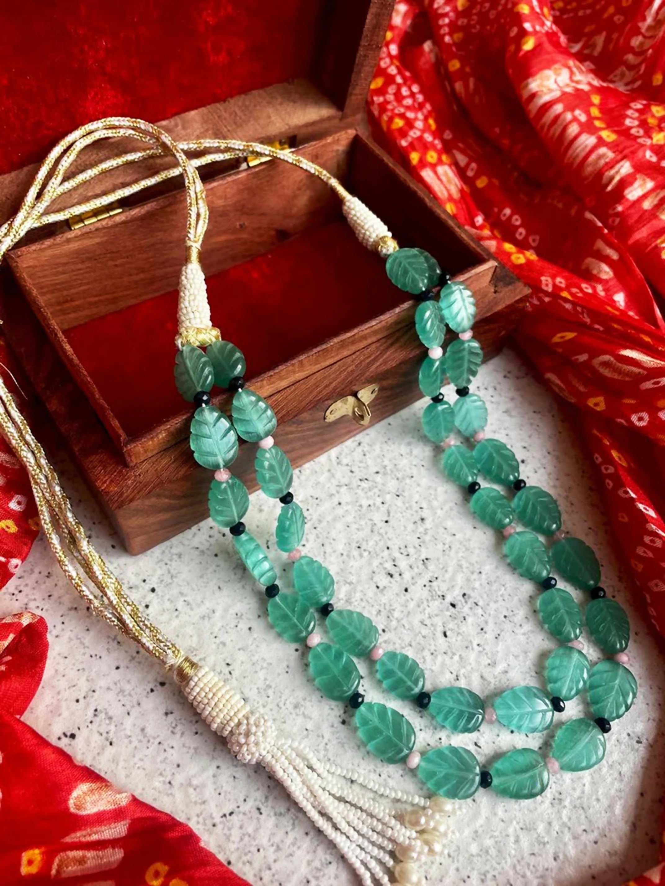 Joban Fashion C.Green Stone Semi Precious Carving Stone Partywear Double Layer Mala - Distacart