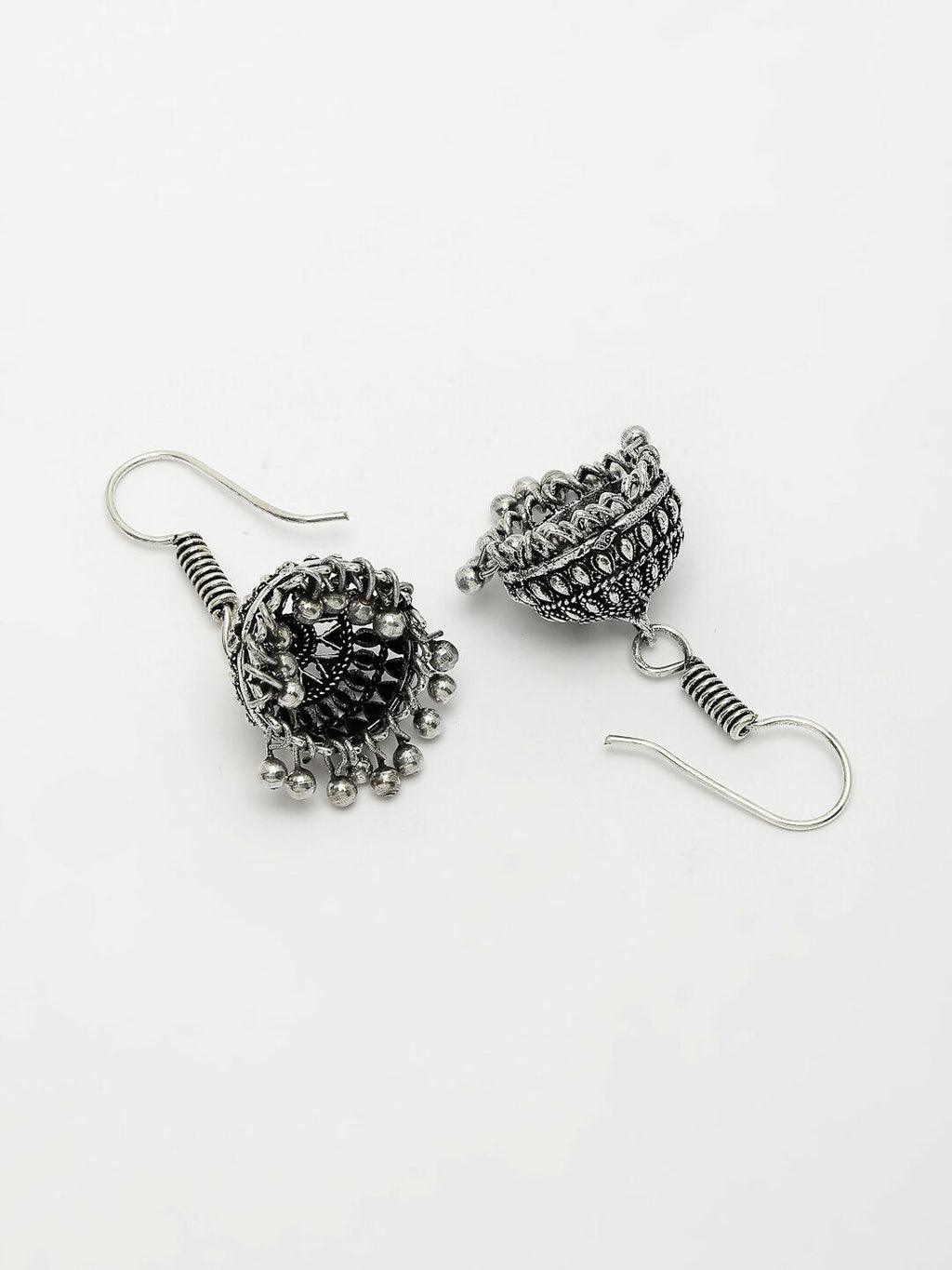 NVR Women's Silver-Toned German Silver Oxidised Necklace with Jhumka Earrings