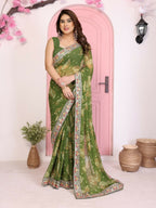 Ai Fashion Mehendi Georgette Rajwadi Bandhani Print Party Wear Saree - Distacart