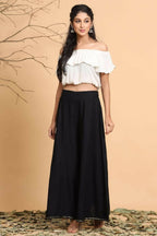 Juniper Women Black Rayon Solid Flared Palazzo