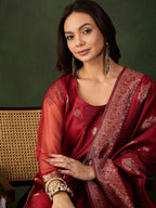 Sangria Woven Design Kurta & Palazzo With Dupatta